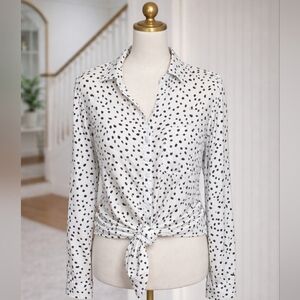 Beach Lunch Lounge Blouse V Neck Polka Dot Top Small